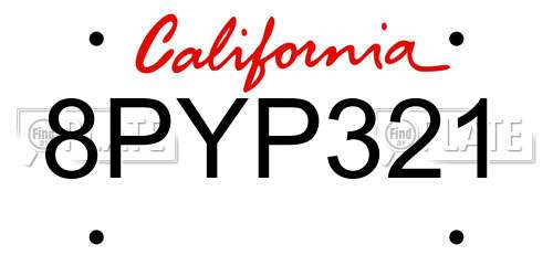 8PYP321 California License Plate