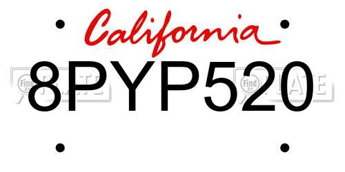 8PYP520 California License Plate