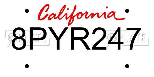 8PYR247 California License Plate
