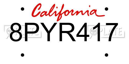 8PYR417 California License Plate