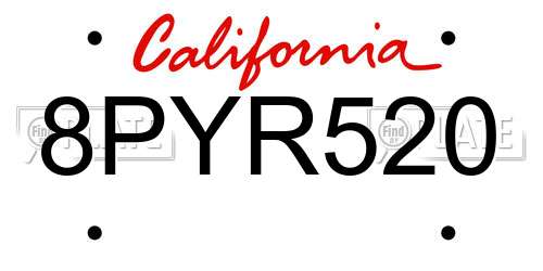 8PYR520 California License Plate