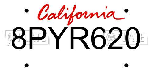 8PYR620 California License Plate