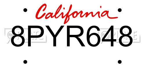 8PYR648 California License Plate
