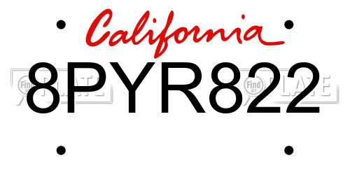 8PYR822 California License Plate
