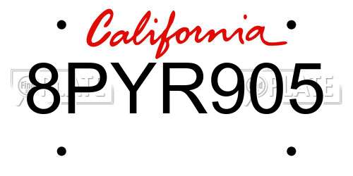 8PYR905 California License Plate