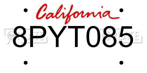 8PYT085 California License Plate