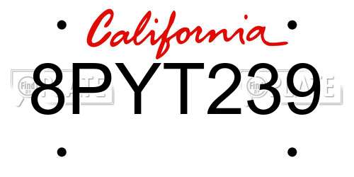 8PYT239 California License Plate