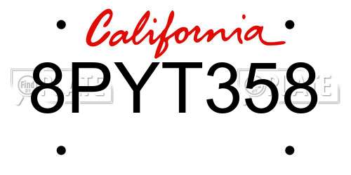 8PYT358 California License Plate