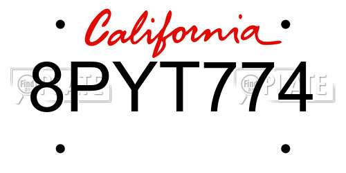 8PYT774 California License Plate