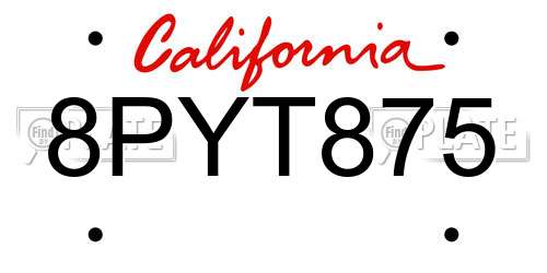 8PYT875 California License Plate