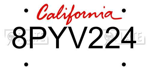 8PYV224 California License Plate