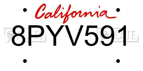 8PYV591 California License Plate