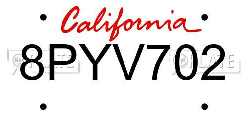 8PYV702 California License Plate