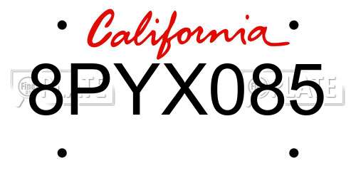 8PYX085 California License Plate