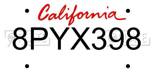 8PYX398 California License Plate