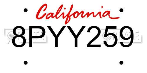 8PYY259 California License Plate