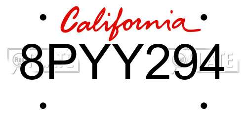 8PYY294 California License Plate