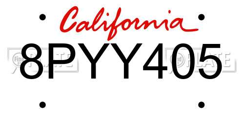 8PYY405 California License Plate