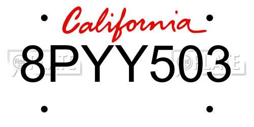 8PYY503 California License Plate