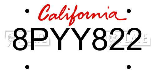 8PYY822 California License Plate
