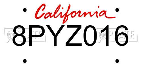 8PYZ016 California License Plate