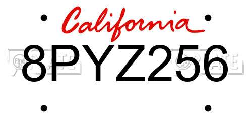 8PYZ256 California License Plate