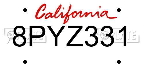 8PYZ331 California License Plate