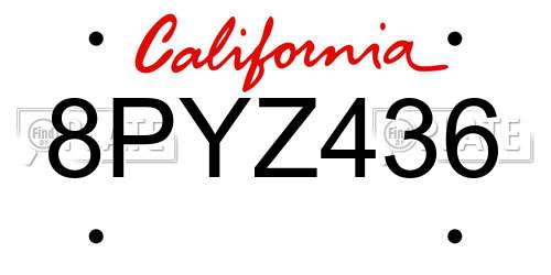 8PYZ436 California License Plate