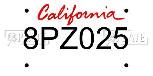 8PZ025 California License Plate