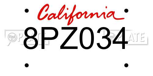 8PZ034 California License Plate
