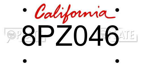 8PZ046 California License Plate