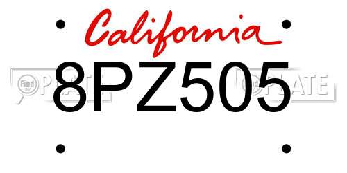 8PZ505 California License Plate