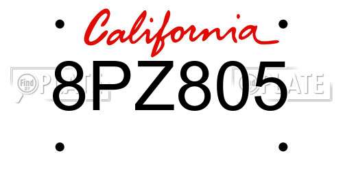 8PZ805 California License Plate