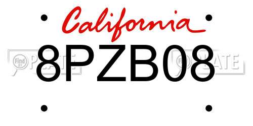 8PZB08 California License Plate