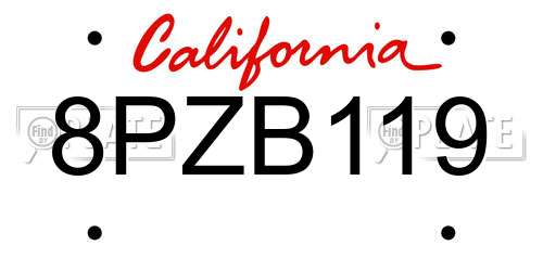 8PZB119 California License Plate