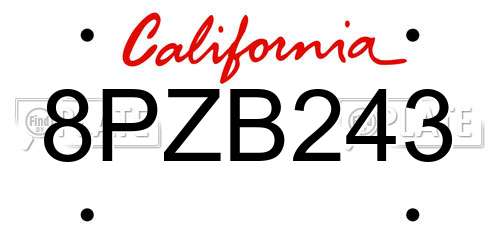 8PZB243 California License Plate