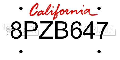 8PZB647 California License Plate