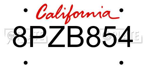 8PZB854 California License Plate