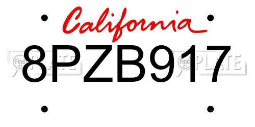 8PZB917 California License Plate