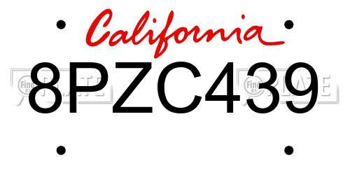 8PZC439 California License Plate