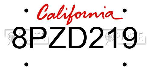 8PZD219 California License Plate