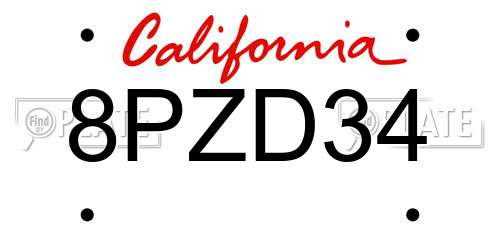 8PZD34 California License Plate