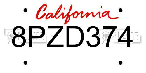8PZD374 California License Plate