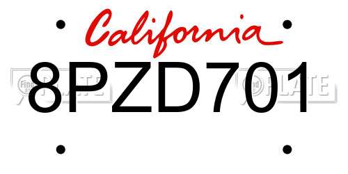 8PZD701 California License Plate