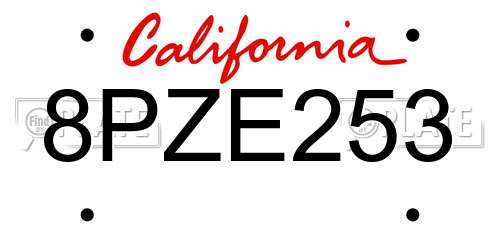 8PZE253 California License Plate