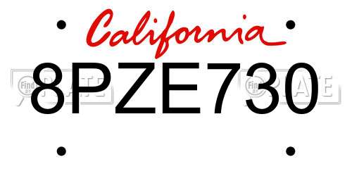 8PZE730 California License Plate