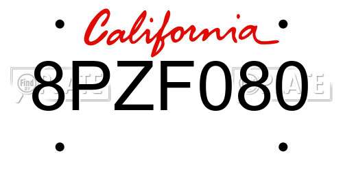 8PZF080 California License Plate