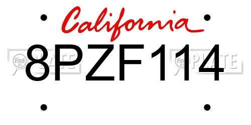 8PZF114 California License Plate