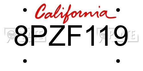 8PZF119 California License Plate