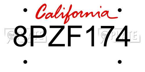 8PZF174 California License Plate